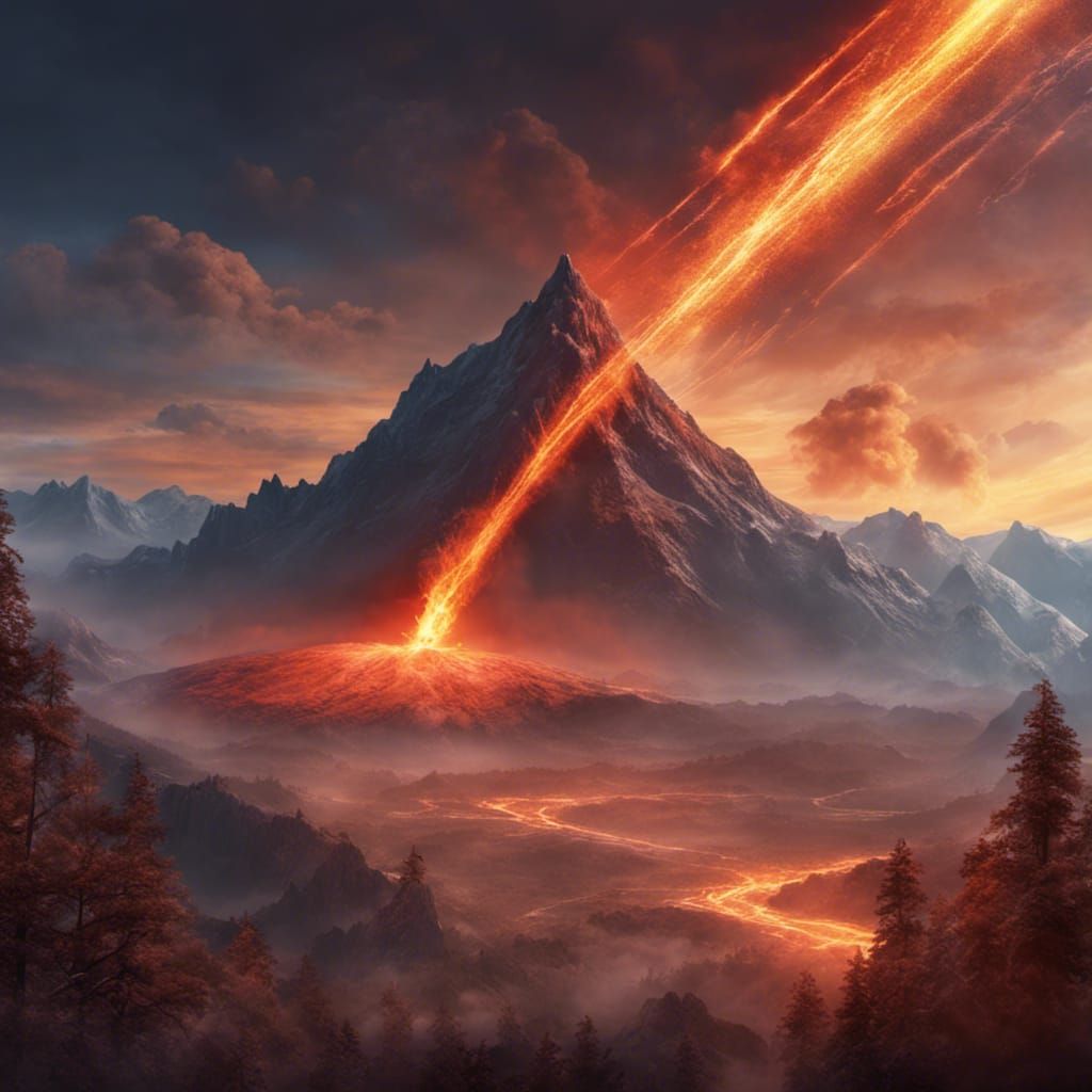 Fiery Meteorite Over Mountains: Fantasy Concept Art