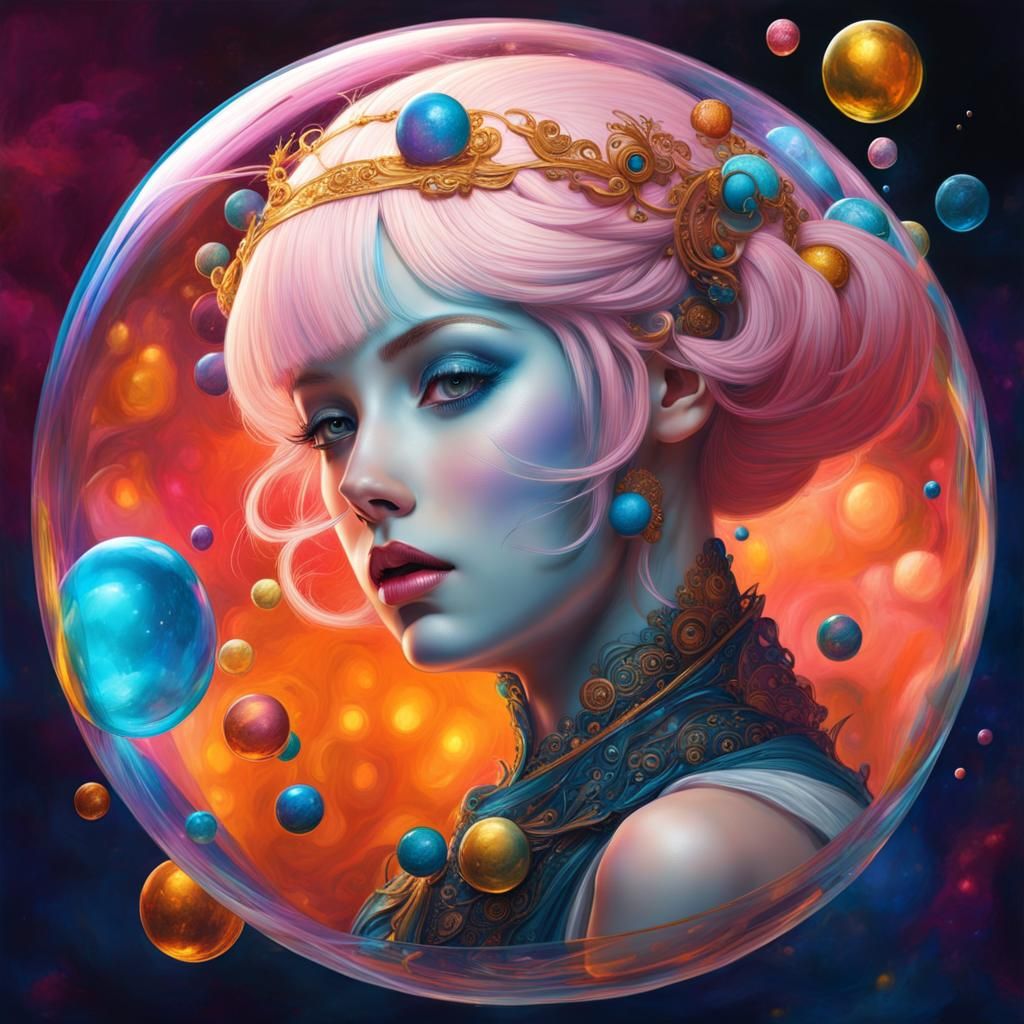 Detailed Fairy with Wings in Bubble, Klimt Style