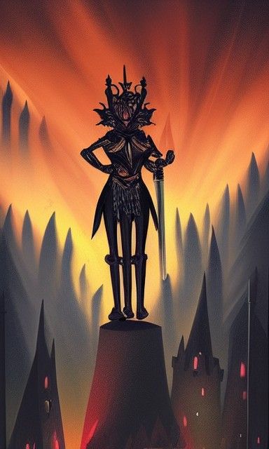 Armored Queen Amidst Burning Village
