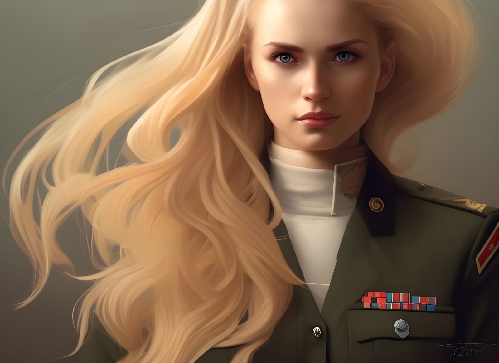 Military Officer with Wild Hair