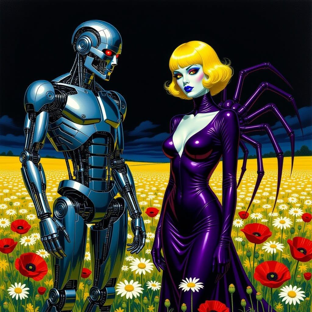 Cyborg Goddess in a Field of Terror