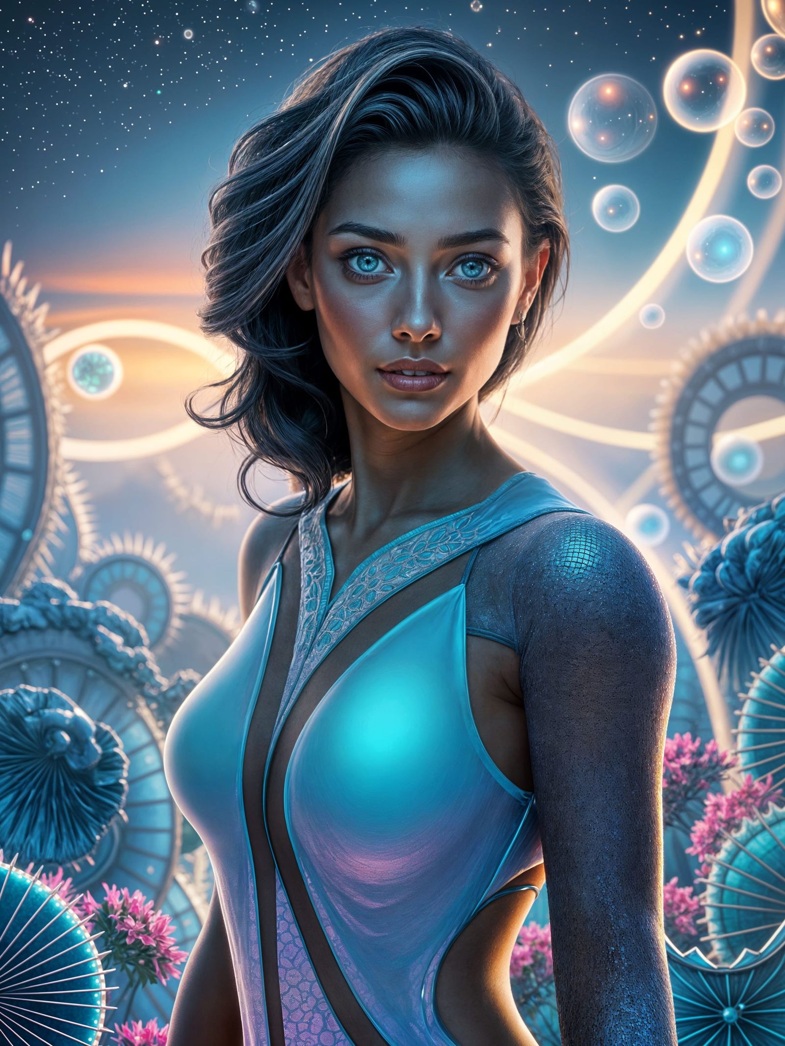 Futuristic Woman with Sapphire Eyes in Eden