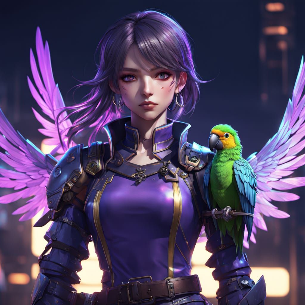 Cyberpunk Pirate Maiden with Purple and Gold Regalia and Maj...