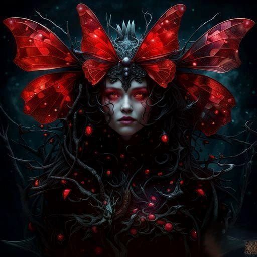 Demonic Butterfly with Ruby Glass Wings