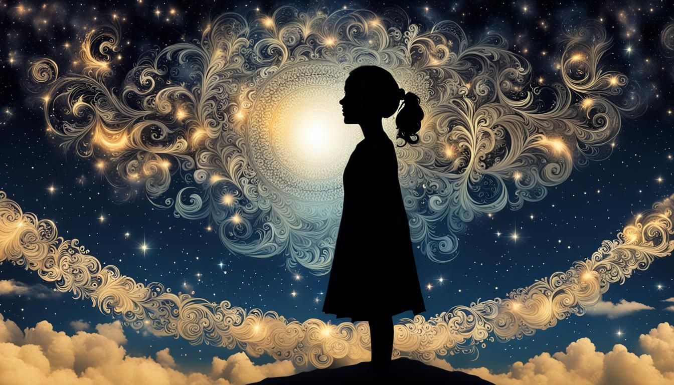 Silhouette of a Lady in a Night Sky