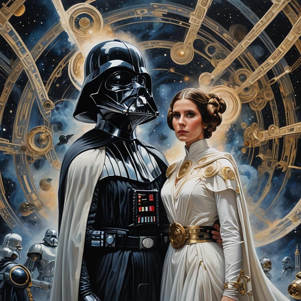 Darth Vader and Princess Leia in Hyper-Surreal Portrait