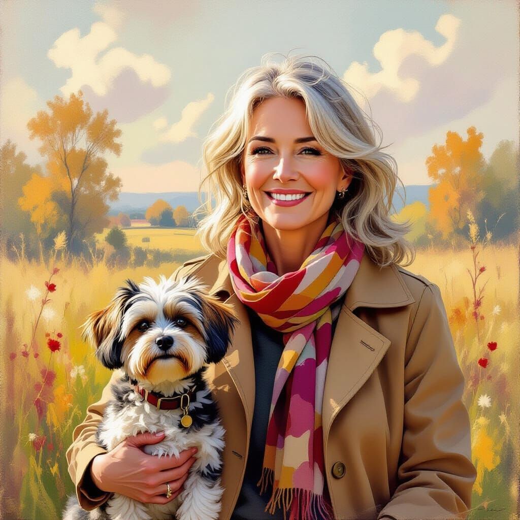Woman and Dog in Impressionist Oil Painting Style