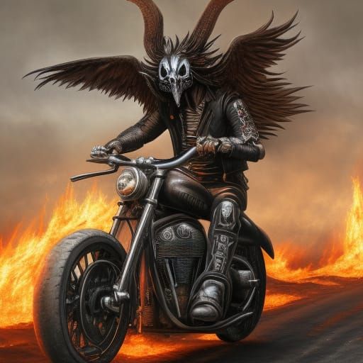 Heavy Metal Album Cover with Motorbike and Skulls