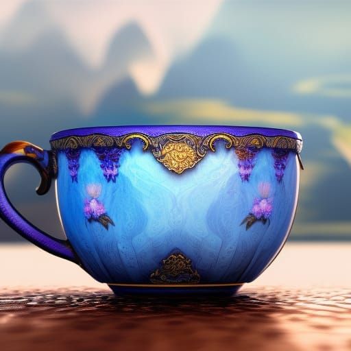 Blue Iris Teacup: Detailed Matte Painting