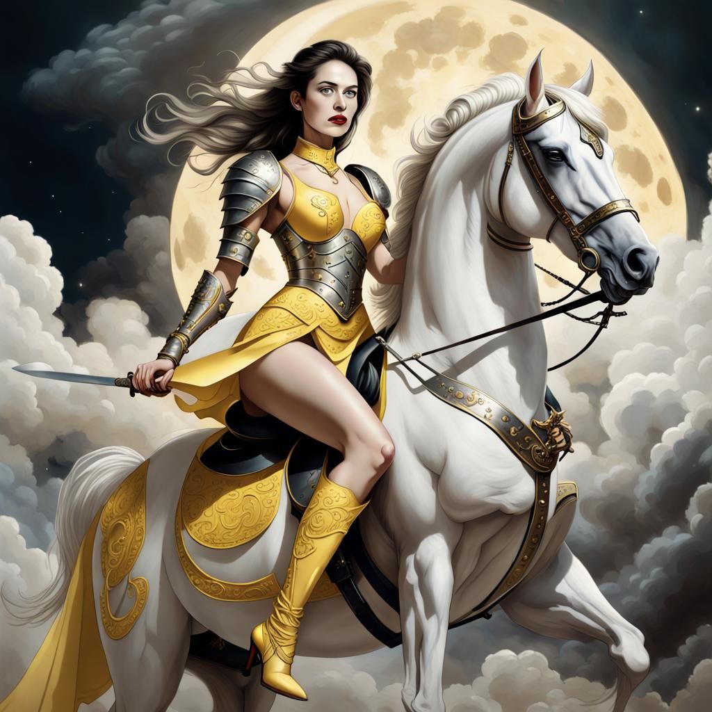 Woman with Glowing Sword in Moody Night Scene