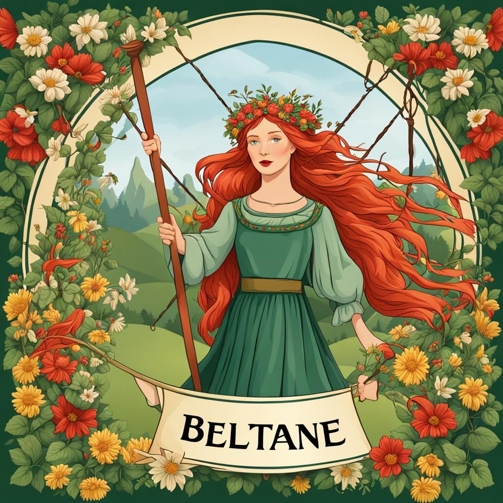 Beltane Poster with May Queen and Maypole