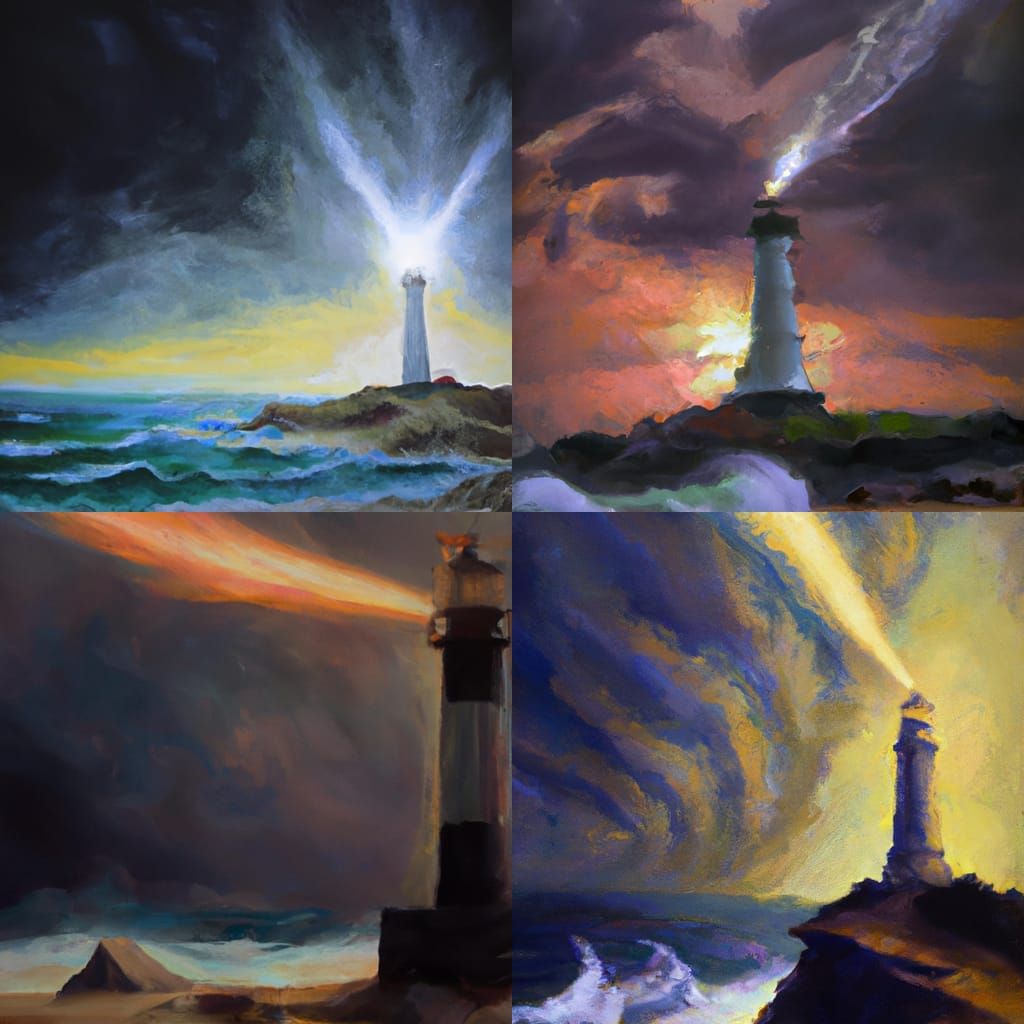 Majestic Lighthouse Lighting the Way as Oil Painting