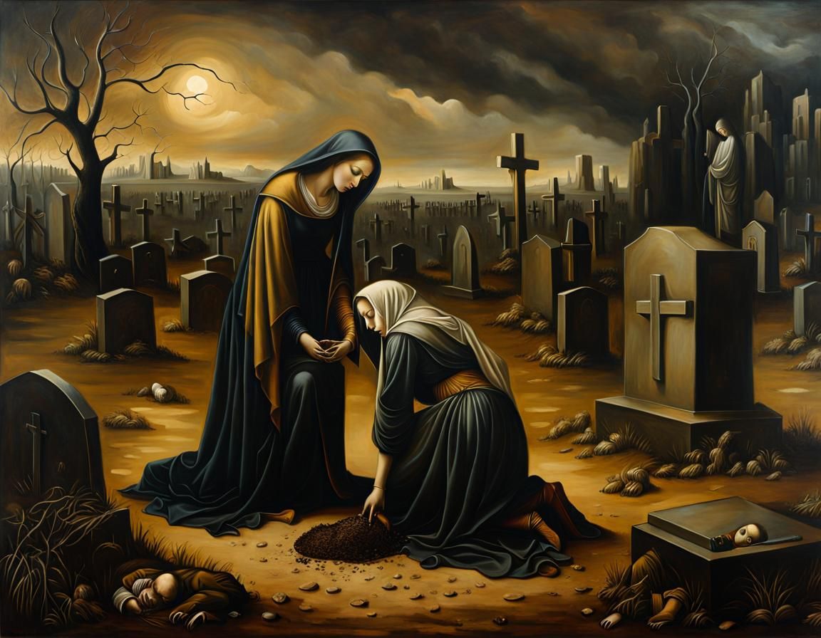 Antigone Buries Her Brother: Baroque Oil Painting