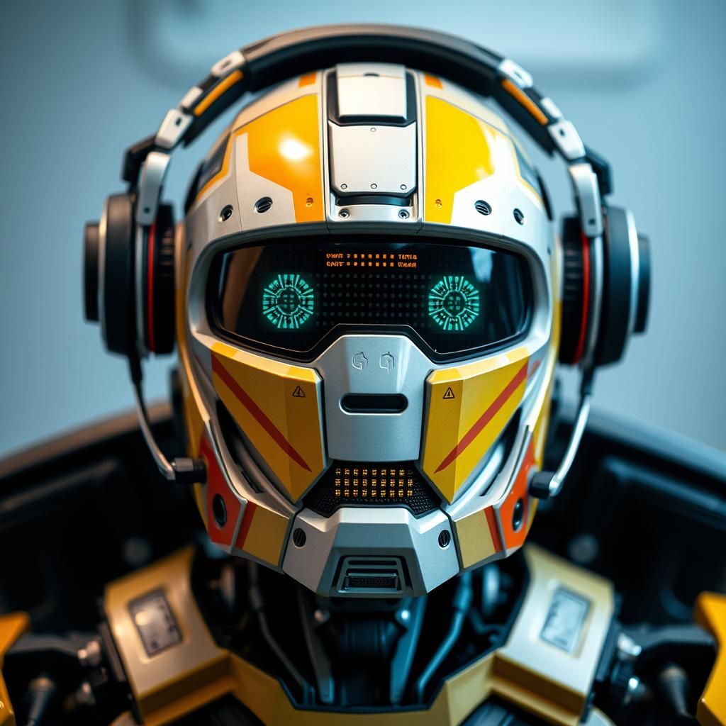 Industrial Droid with Headphones and LED Face