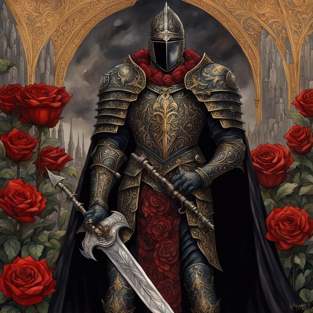 Gothic Knight with Claymore in Dark Fantasy Watercolor