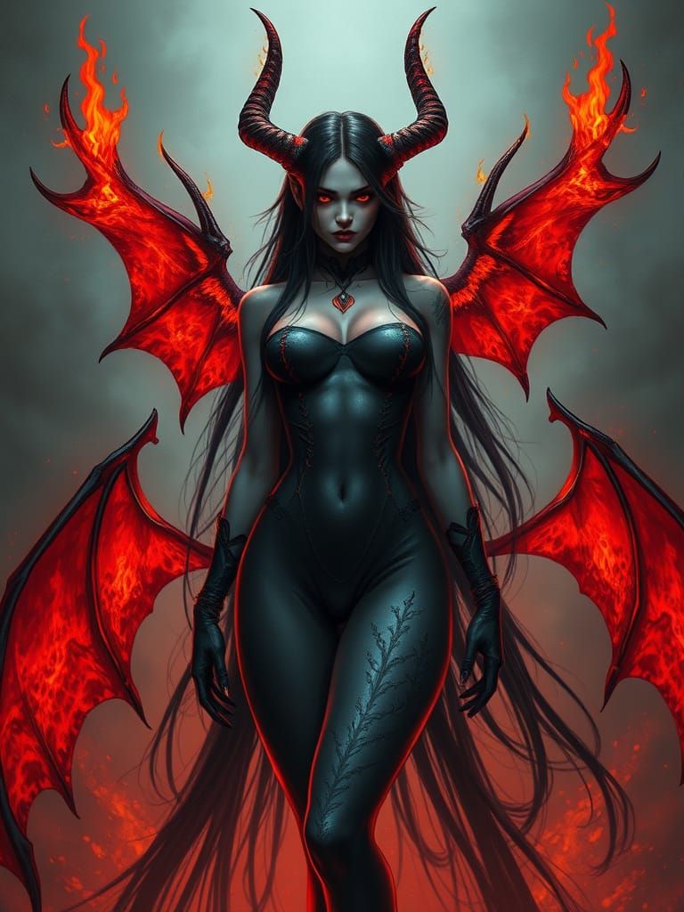 Succubus Goddess with Infernal Horns and Lava Body