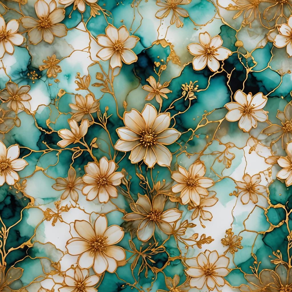 Alcohol Ink Flower with Gold Outlines