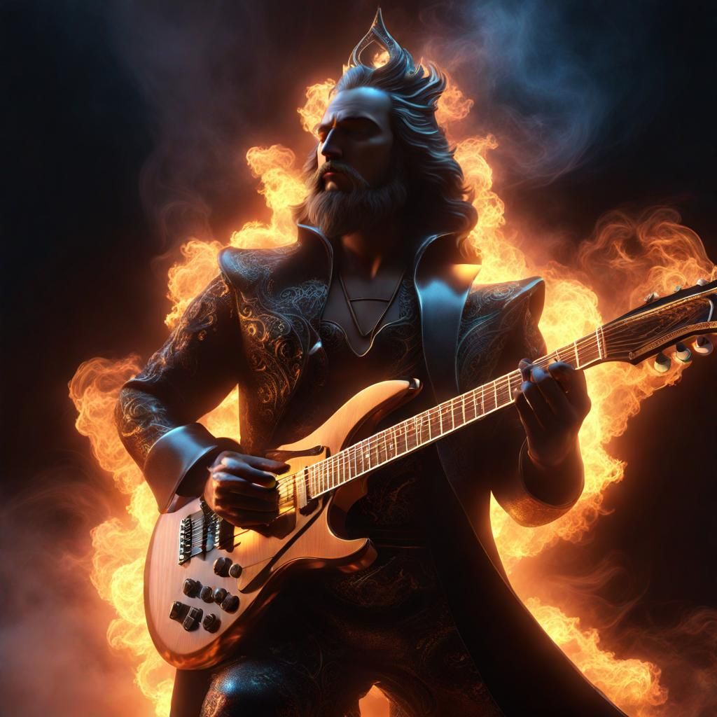 Guitar God in Glowing Aura: 3D Render