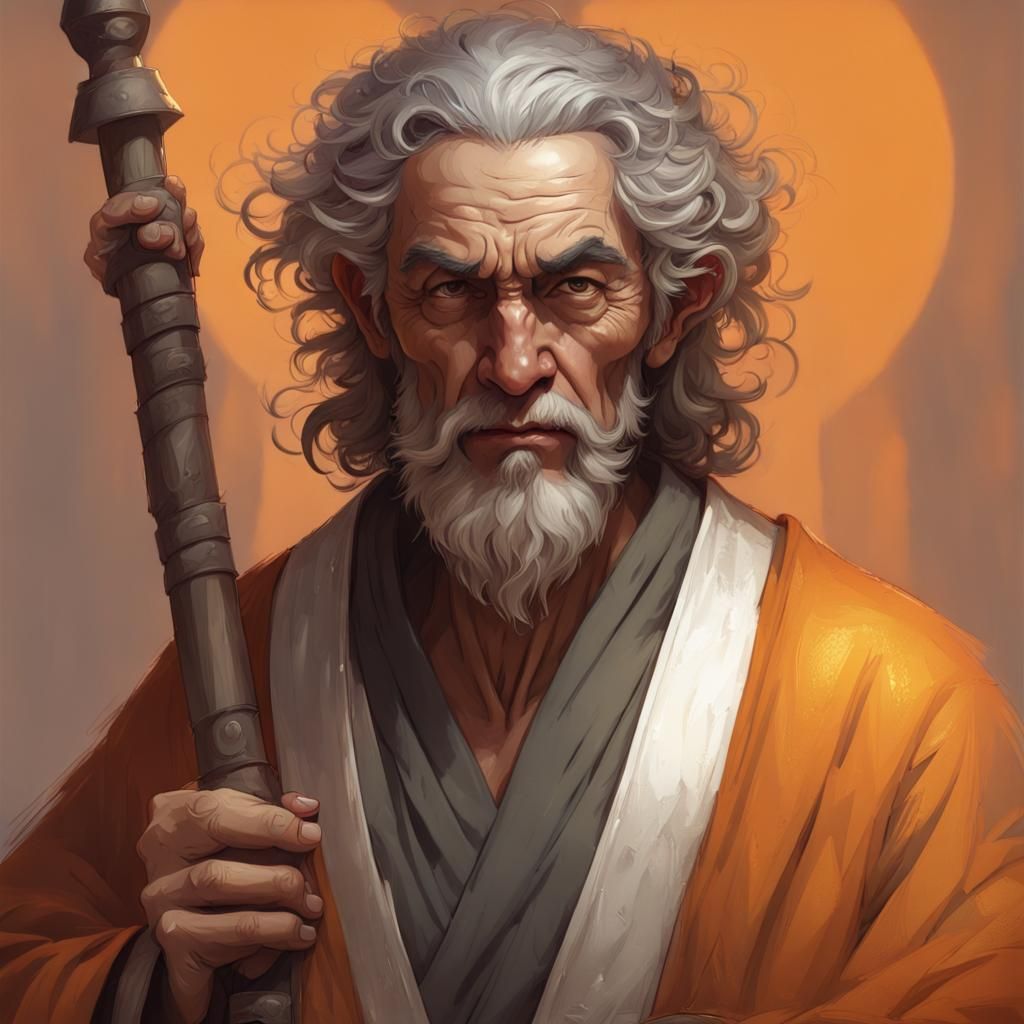 Monk with Staff, Digital Art by Greg Rutkowski