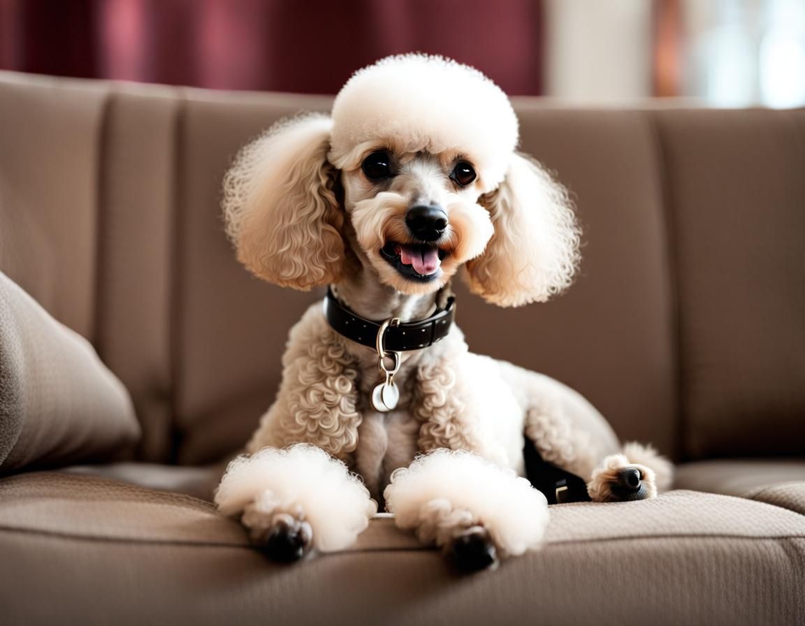 Cute Poodle Lounging Comfortably on Sofa