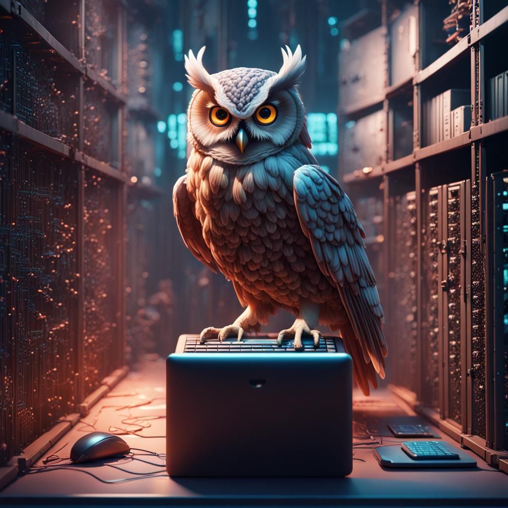 Owl Stealing Data: Fantasy Concept Art