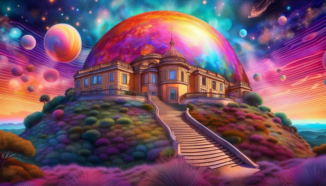 Luxury Villa Above Megalopolis: Astral Cosmic Illustration
