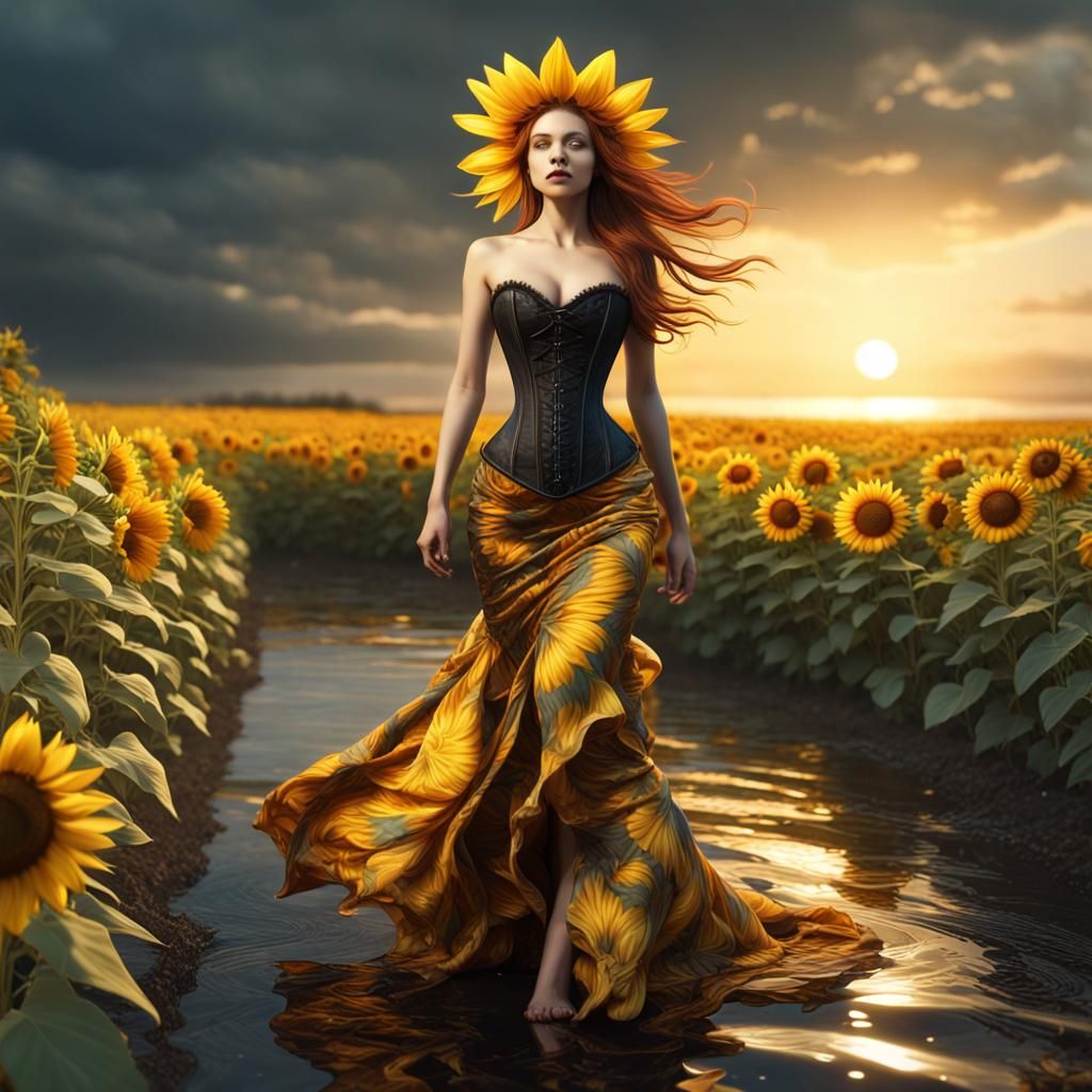 Beauty of sunflowers during romantic night
