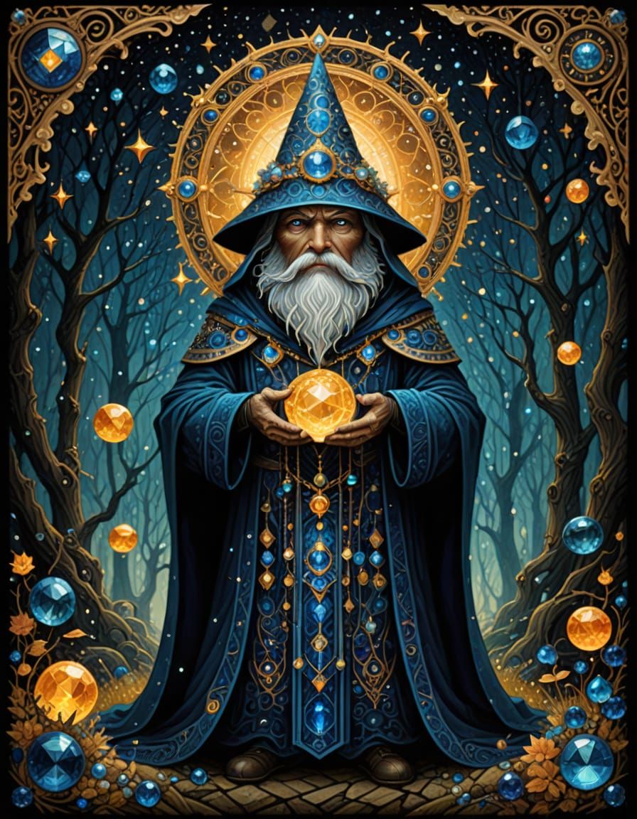 Surly sorcerer,  Sapphire bejeweled, Dazzling, Hyperdetailed...