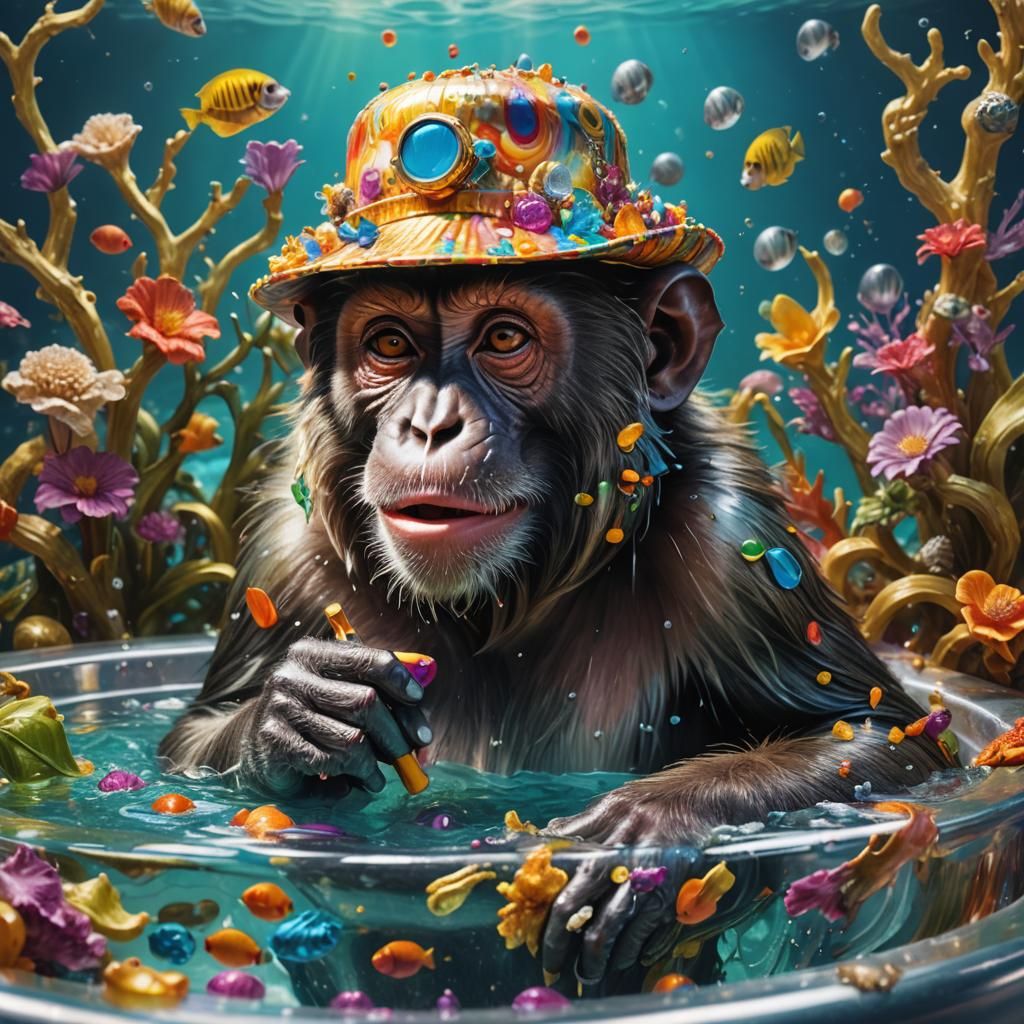 Monkey's Psychedelic Bath Time Adventure Under the Sea