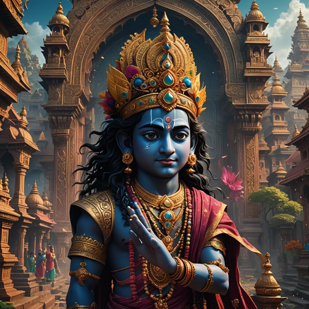 Shree Krishna Virat Roop: Detailed Matte Painting