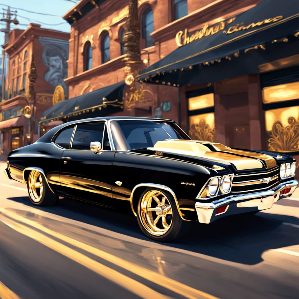 Luxury American Muscle Car in Matte Black with Gold Accents