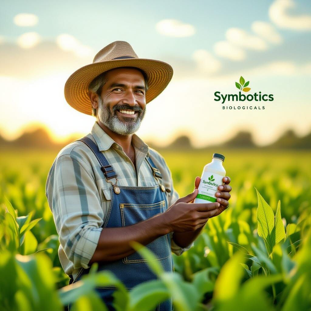 Lush Farm Scene: Indian Farmer Promoting Biologicals