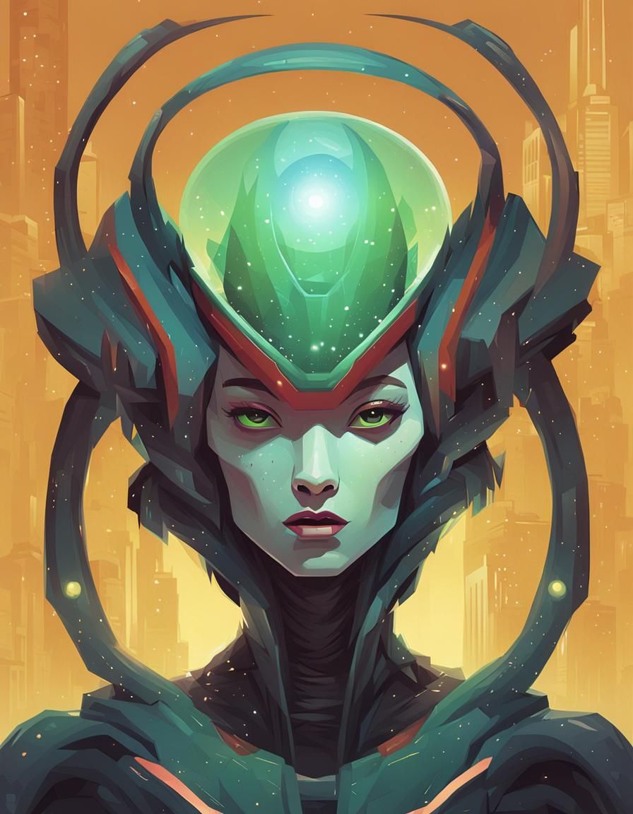 Stylized Alien Woman Portrait in Cartoon Style