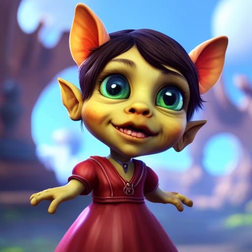 Adorable Goblin Girl, Maximalist Fantasy Art