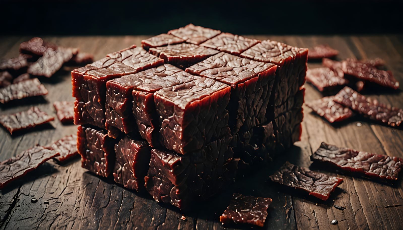 Cinematic Beef Jerky Cube Still