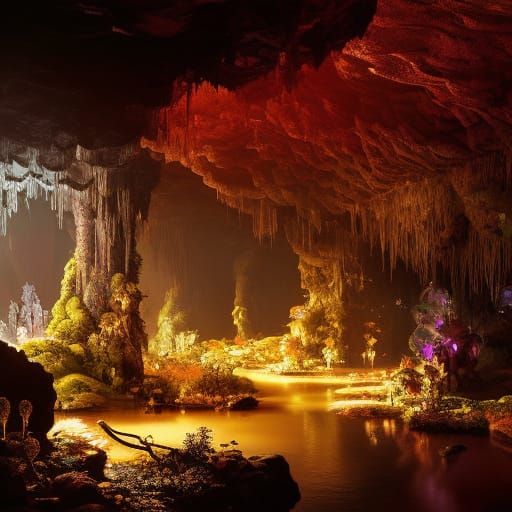 Bioluminescent Cavern: Hyperdetailed Fantasy Art