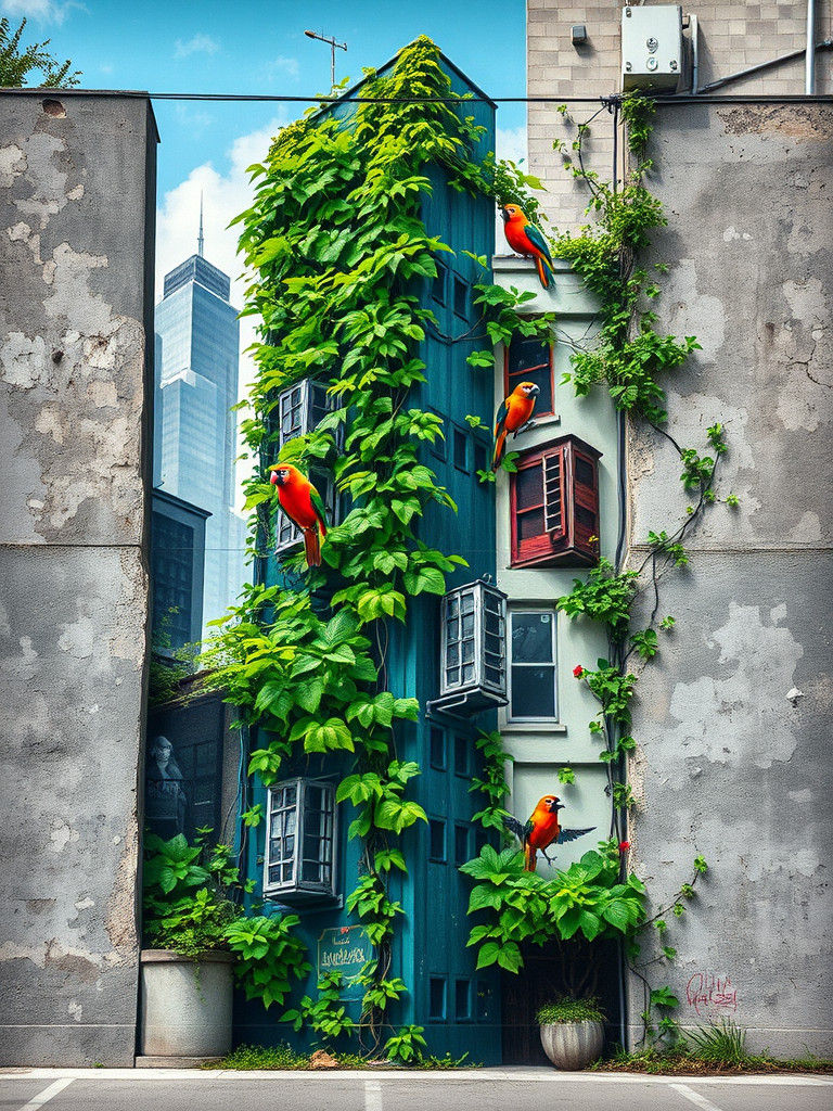 Vibrant Wall Mural: Urban Meets Nature