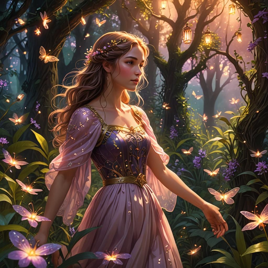 Enchanted Garden: Woman's Discovery in a Magical Clearing