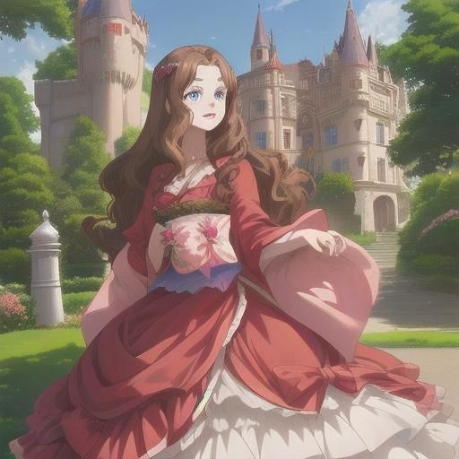 Anime Princess in Castle Garden
