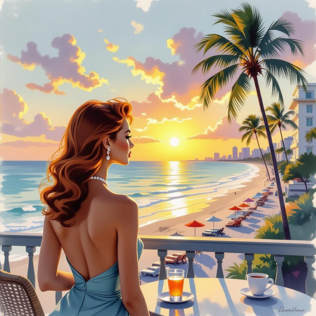 Miami Ocean Boulevard: Impressionistic Art Deco Vista