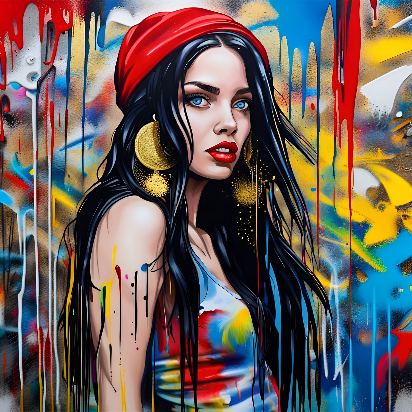 Expressive Woman in Street Art Style