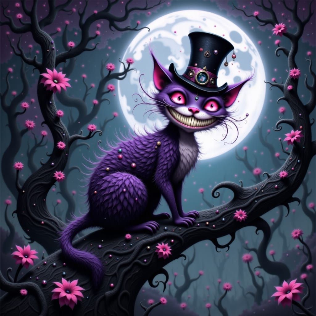 Surreal Cheshire Cat in Gothic Fantasy Style