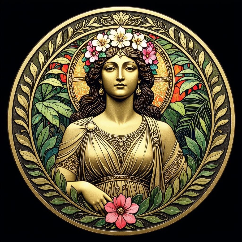 Goddess Coin: Art Nouveau Bas Relief Design