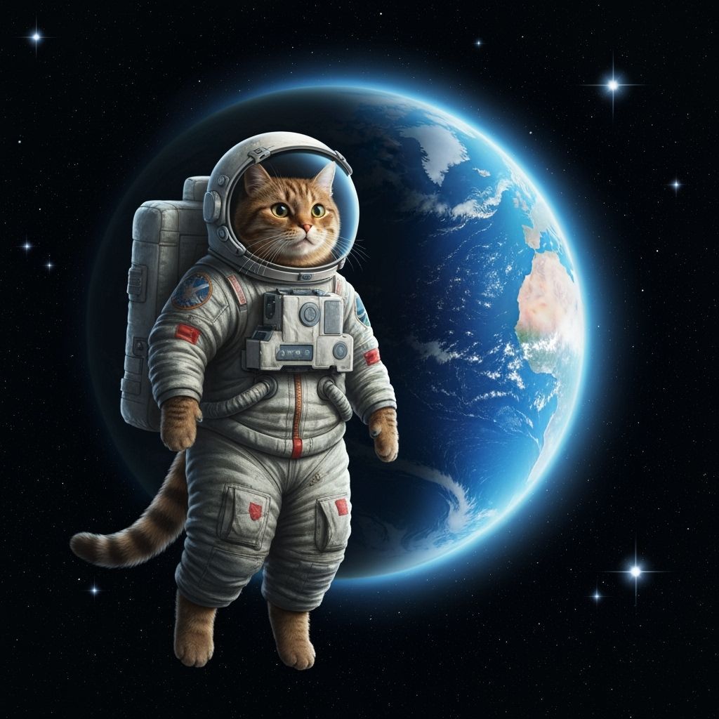Cat Astronaut Drifting in Space