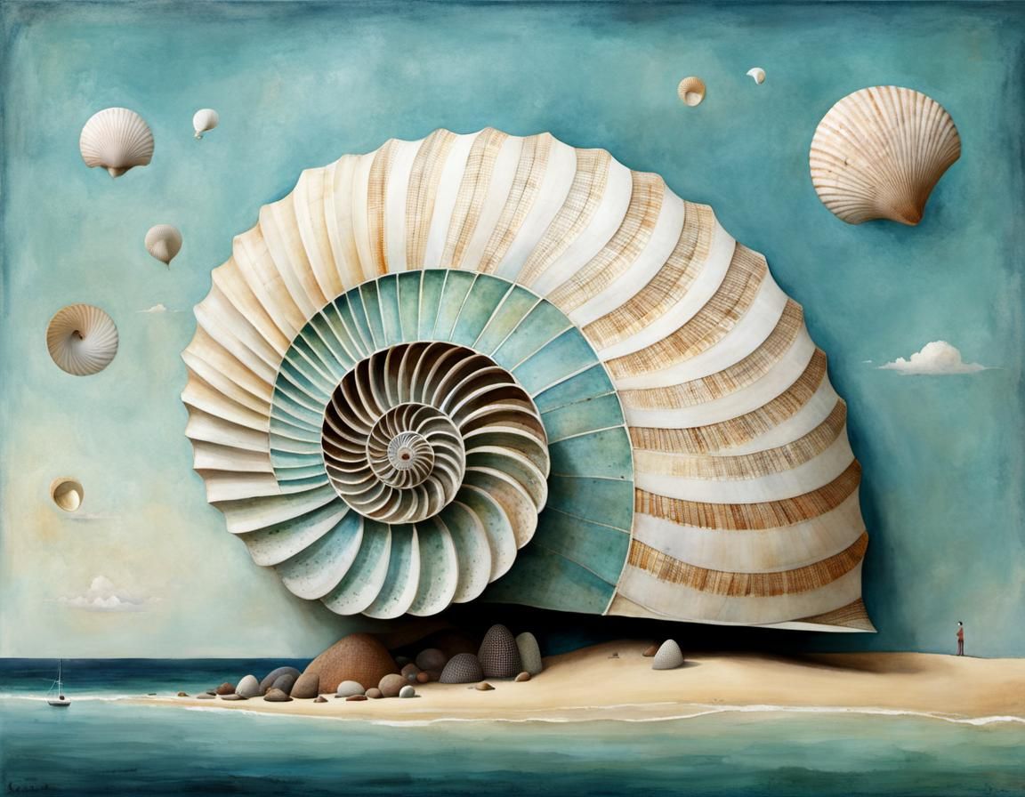 Whimsical Geometric Seashell Illustration