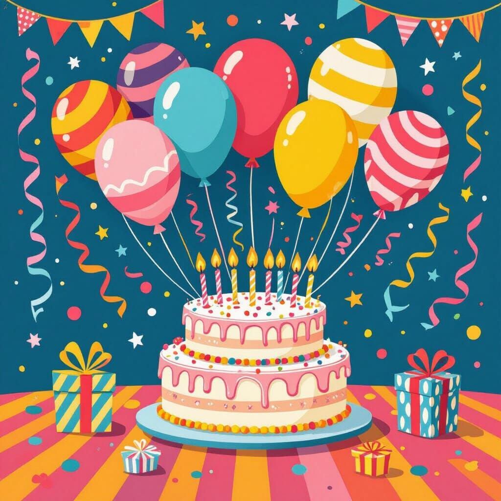 Whimsical Birthday Scene in Pop Surrealist Style