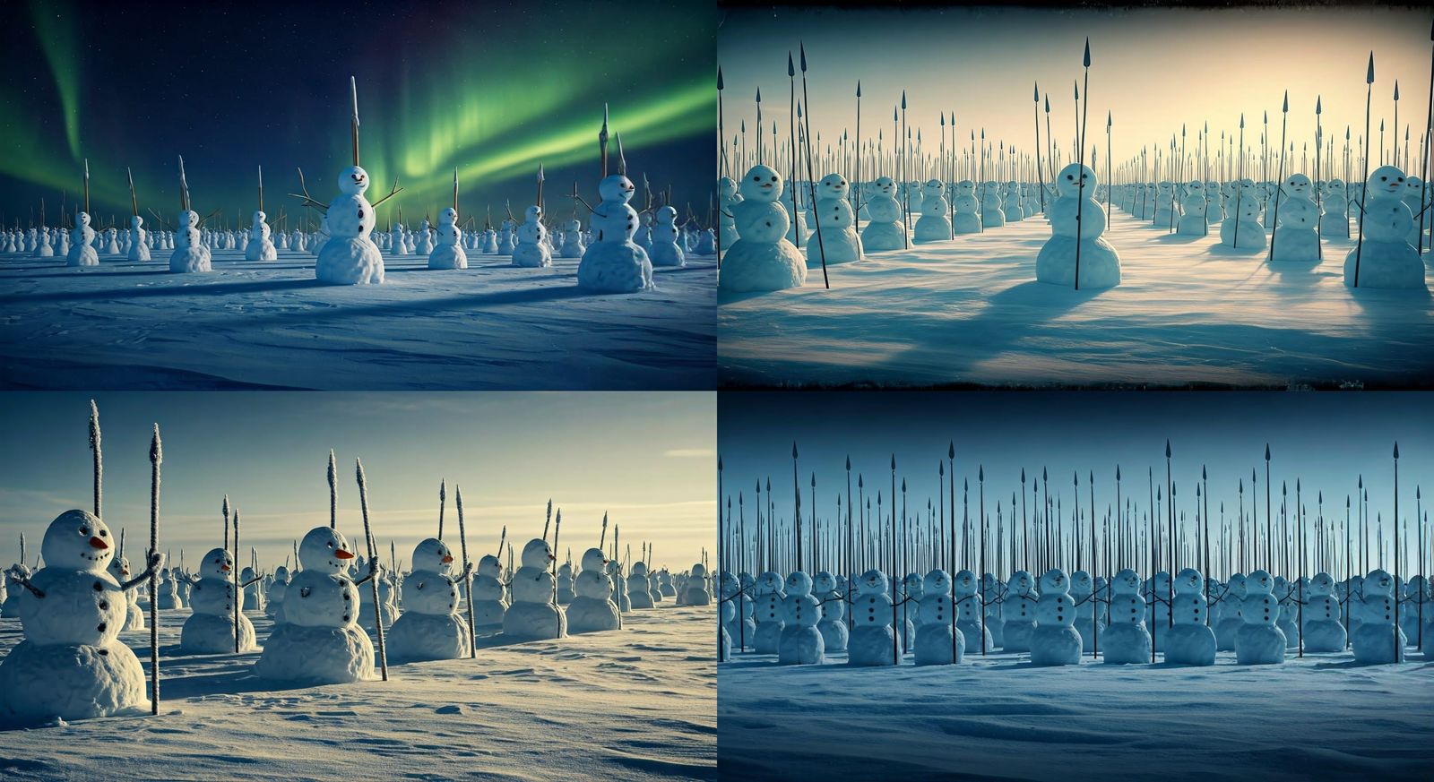 Epic Snowman Ranks Stand Guard in Greenland's Frozen Landsca...