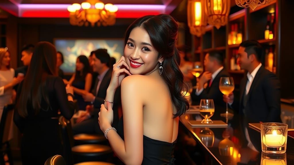 Sophisticated Korean Woman in Nightclub