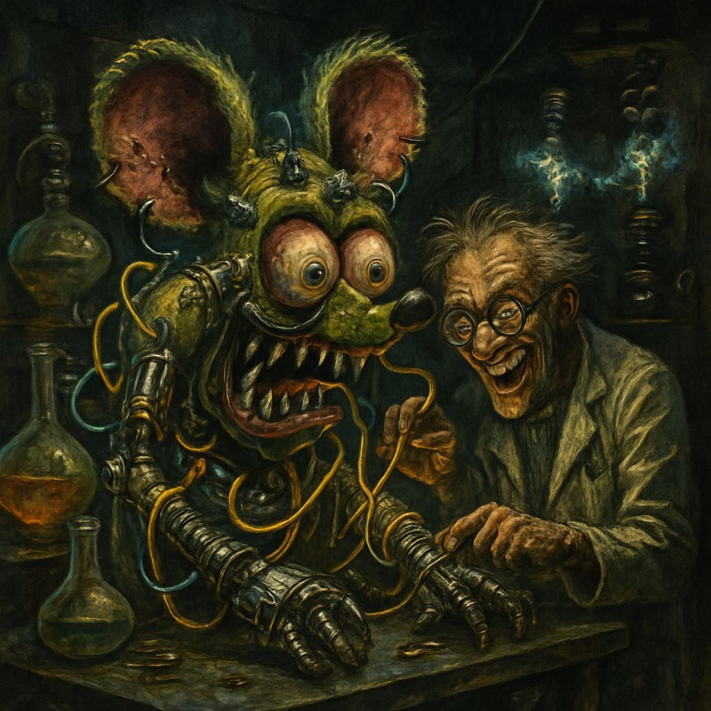 Cyberpunk Rat Fink in Mad Scientist's Lab