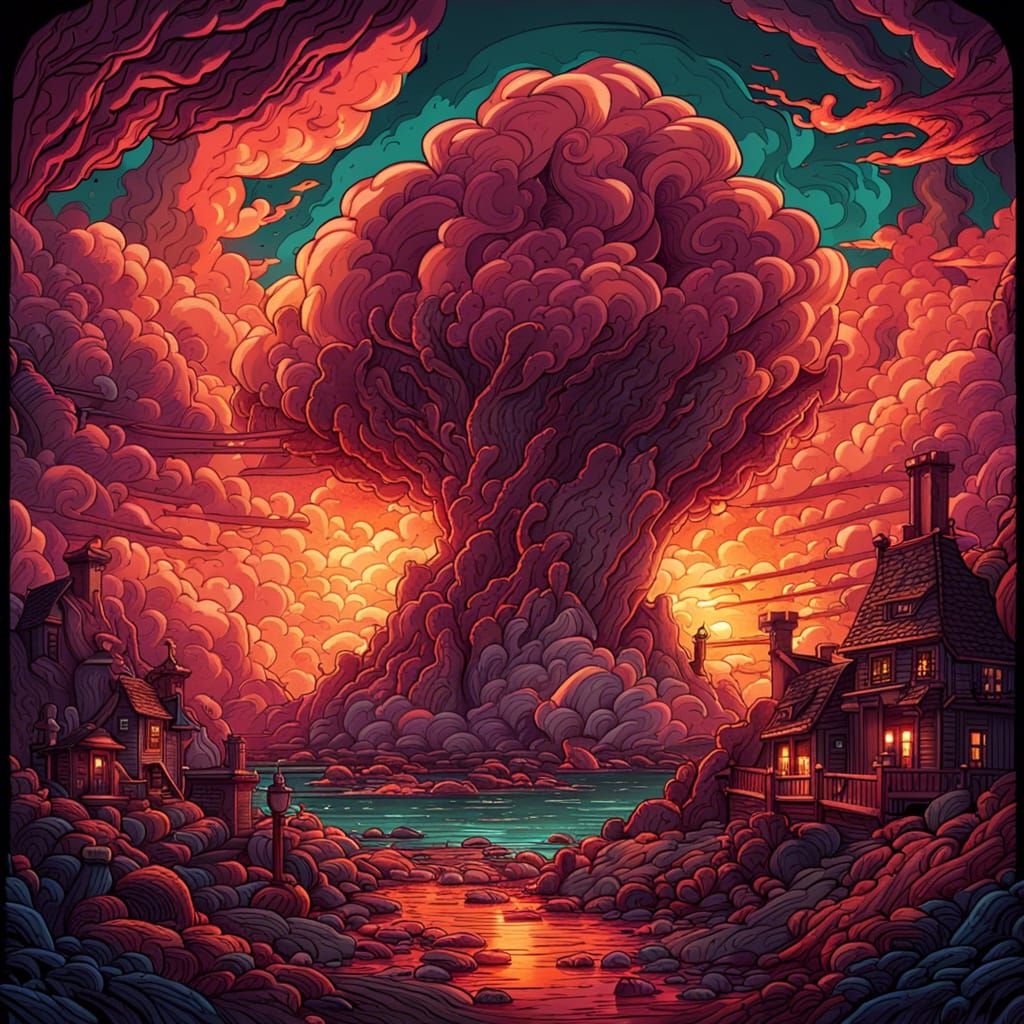 Surreal Prehistoric Dreamscape in Cel-Shaded Style